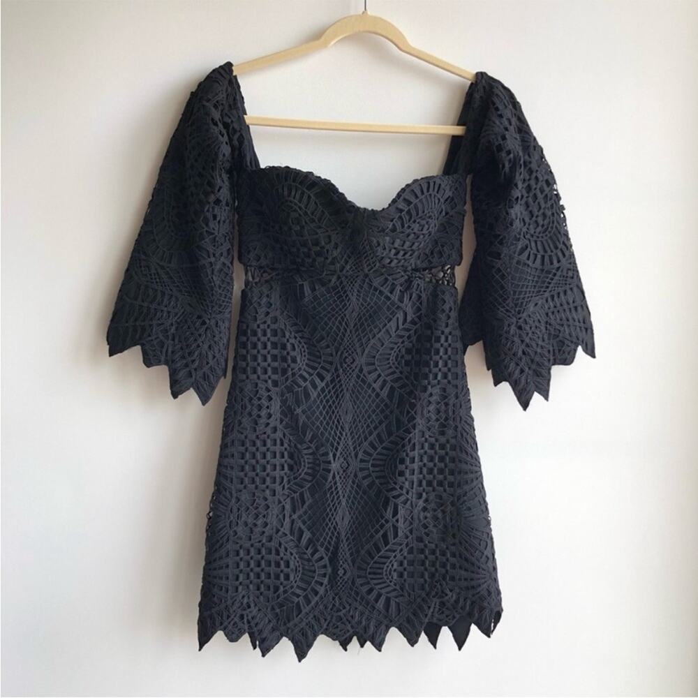 Jonathan Simkhai Black Lace Off The Shoulder Side Cut Out Bustier Dress NEW 4